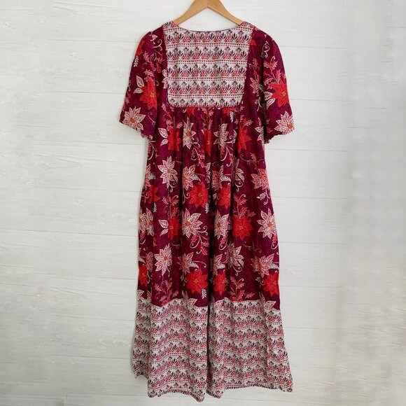 Only Necessities Burgundy red Poinsettia house dress pockets 22/24 1X - Picture 6 of 6